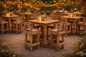 table et chaise haute en bois artisanal